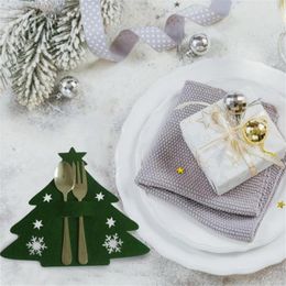 Dinnerware Sets 4PCS Green Portable Cutlery Storage Bag Christmas Tree Pouch Home Tableware Holder Dining Table Decor Knife Fork Cover
