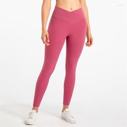 Active Pants Top Sexy Ladies Fitness Exercise Leggings Waist Cross High Nude Yoga Tennis Gym Workout Sports