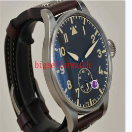 Men's Sport Watches New 42mm Big Montre d' Aviateur Black Dial 510401 Automatic Mens Watch Silver Case Leather Strap Hig346E