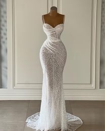 Illusion Luxurious Mermaid Weddding Dress Spaghetti Straps Lace Appliques Bridal Dresses Women Formal Bride Gowns300x