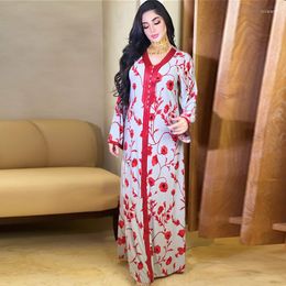 Ethnic Clothing Ramadan Eid Women Jellaba Dubai Abaya Loose Maxi Dress Jalabiya Muslim Long Sleeve Robe Trim Party Gown Morocco Apparel