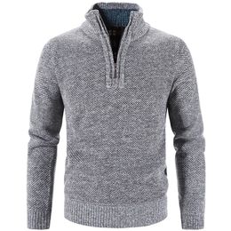 QNPQYX Winter Men's Fleece Thicker Sweater Half Zipper Turtleneck Warm Pullover Quality Male Slim Knitted Wool Sweaters for Spring