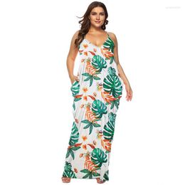 Women's Swimwear Plus Size Outfits Dresses For Women 2022 Beach Outlet Leaf Print Vestidos De Verano Mujer 2023 Maxi Spaghetti Strap Dress