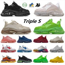 Triple S Mens Women Casual Shoes 17FW Pairs Clear Sole old Dad large increasing sneakers Pink Red Black neon green crystal sneakers sports vcde