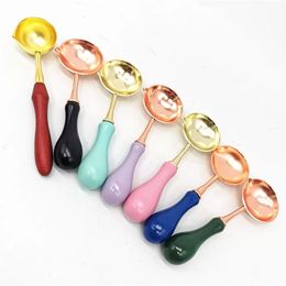 New Sealing Wax Spoon Seal Stamp Metal Melting Spoons Wooden Handle DIY Craft Supplies RRA