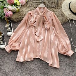 Women's Blouses Womens Tops And Minority Bow Chiffon Top Female Super Fairy Lantern Sleeve Western Style Long