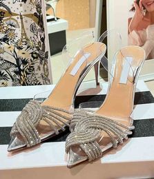 Luxury design Women wedding dress shoes sandal high heels slingback shoe Aquaz- Beaded stiletto heel Strass pointy toe thin heeled with box 35-42