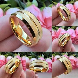 Wedding Rings Unique Jewel 6mm 8mm Drop Men Women Fashion Gold Tungsten Top Ring Wholesale Lateral Brushed Couple Band