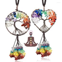 Decorative Figurines Natural Stone Tree Of Life Keychain Pendant 7 Chakra Hanging Copper Wire Wrap Key Ring Holder Reiki Energy Car Home