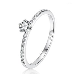 Wedding Rings Solid 925 Sterling Silver Simple Round Clear CZ Finger For Women & Girls Cassic Statement Fine Jewelry Gift