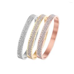 Bangle Personalized 18k Gold Plated Wristband Crystal Rhinestone Stainless Steel Full Diamond Clasp Pave Opening Bracelet For Women