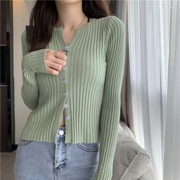 Women's Knits Green Fall Slim Top Lady Pullover Sweaters Basic Coats 2022 Korean Autumn Women Women's Short Knitted Cardigan Cloth