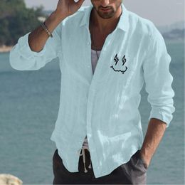 Men's Casual Shirts Tall Size For Men Mens Fashion Simple Cotton And Linen Small Print Lapel T Shirt Long Sleeve Lightweight