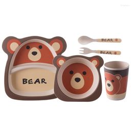 Dinnerware Sets Bamboo Fiber Creative Cartoon Children's Tableware Eco Friendly Baby Soup Bowl Dish Spoon Fork Dinner Plate