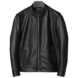 Men's Down Motorcycle Leather Jacket Men's Plus Size Black Slim-fit Outerwear