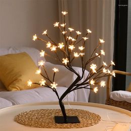 Table Lamps 24 LED Lamp Cherry Blossom Style USB Powered Tree Light Christmas Fairy Desk Bedroom Living Room Decoration Lights