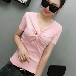 Women's T Shirts Sexy Short Sleeve V Neck Body Cotton T-shirts Women Slim Cross Summer Tops