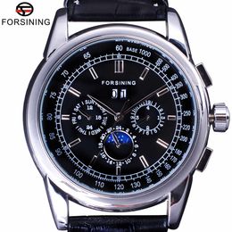 Forsining Luxury Moon Phase Design ShangHai Movement Fashion Casual Wear Automatic Watch Scale Dial Mens Watch Top Brand Luxury242U