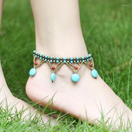 Anklets 2022 Fashion Style Chinese Elements Ethnic Beads Braided Copper Bell Anklet Bracelet Foot For Women Jewelry