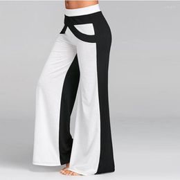 Active Pants Patchwork Boot Cut Pant High Waist Elastic Wide Leg Fitness Loose Running Dancing Yoga Sport Workout Streetwear