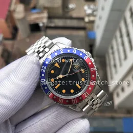 BP Fábrica Relógios Antigos Vintage SS / SS T-25 Mostrador 40MM Relógio Masculino 2813 Movimento Automático Cristal Fecho Clássico Vermelho Azul Alumínio Moldura Relógio de Pulso