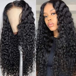 Deep Wave 4x4 Lace Closure Human Hair Wigs 24 Inch 180% Density Brazilian Curly Pre Plucked With Baby For Women