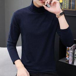 Men's T Shirts Shirt Men Autumn Pullover T-shirt Youth Solid Half-high Collar Long-sleeved Clothing Tshirt