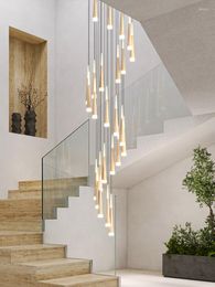 Chandeliers Nordic Duplex Stair Pendant Lamp Modern Simple Villa Luxury Revolving Staircase LED Living Room