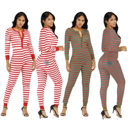 2024 Designer Frauen Overalls Casual Streifen Druck Weihnachten Overalls Reißverschluss Einteilige Strampler Hosen Bodycon Langarm Bodys 3XL Winter Kleidung 8880