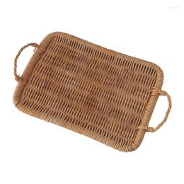 Plates Woven Rattan Fruit Basket Bread Serving Tray With Handles Tea Display Organiser
