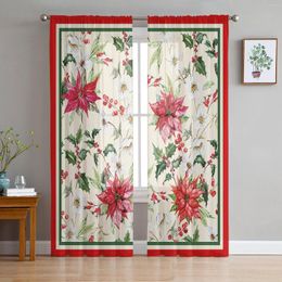 Curtain Christmas Winter Flower Poinsettia Berry Sheer Voile Curtains Living Room Bedroom Window Drapes Balcony Screen Tulle