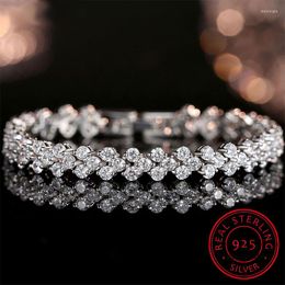 Link Bracelets 14K White Gold Roman Lab Moissanite Diamond Bracelet Engagement Wedding Bangles For Women Bridal Jewelry