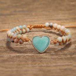 Charm Bracelets Handmade Jewelry Amazonite Heart Shape For Women String Braided Macrame Lover Wrap Bracelet Femme