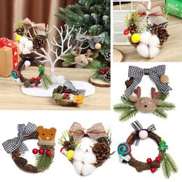 Christmas Decorations Pendant Drop Decor Hanging Ornament Simulation Flower Rattan Circle Tree Mini Wreath