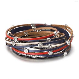 Charm Bracelets ALLYES Retro Crystal Beads For Women Men Bohemian Long Chain Multilayer Mix-color Wrap Leather Bracelet Jewelry