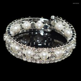 Bangle Fashion Crystal Imitation Pearl Bracelet For Women 3 Row Bangles Gold Silver Plated Pulseras Mujer Wedding Gift