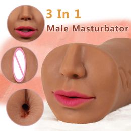 Beauty Items 3 in 1 Masturbatorfor Male Realistic Vagina Mouth Anal sexy Toys Pocket Real Pussy Masturbation Man Blowjob Tool for Men