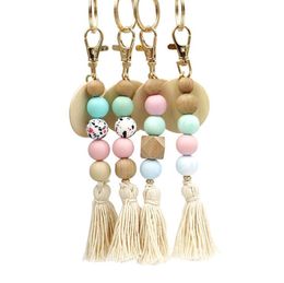 Boho Cute Silicone Bead Keychain Fashion Bag Pendant Custom Macrame Keyring with Engrave Disc Gift DE961