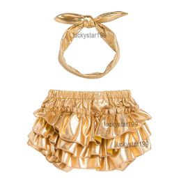 Baby Mädchen Goldene Rüschen Pumphose Shorts Anzüge 0-24 Monate Neugeborenen Baumwolle Strampler Kleidung Sets Hosen Schuhe Stirnband