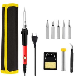 Temperature adjustable electric soldering iron set 15 pieces mesh bag welding maintenance pen internal thermal