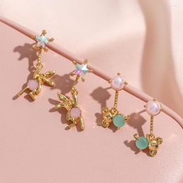 Stud Earrings Little Lovely Cute Sparkling Gold Plated Zircon Waterproof Tarnish Free And Necklace For Women Girls