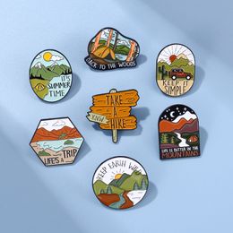 Cute Brooches Pin for Women Kids Fahsion Jewellery Round Take A Hike Mountain Shirt Coat Dress Bag Decor Metal Enamel Pin Accessories