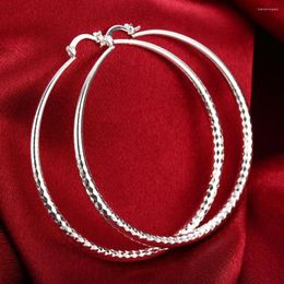 Hoop Earrings Charm 925 Stamp Silver Color For Women Fashion Jewelry 7CM Big Circle Street All-match Gifts