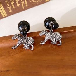 S3391 Rhinestone Leopard Dangle Earrings S925 Silver Needle For Women Ball Beads Stud Earrings