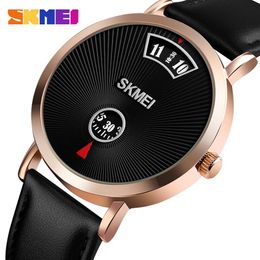 SKMEI Simple Men Quartz Watch Fashion Wristwatches Business Style 3Bar Waterproof Stainless Steel Leather relogio masculino 1489213u