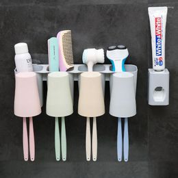 Bath Accessory Set HS050 Fashion Family Toothbrush Holder Wall Mounted Rack Wash Suit With Automatic Toothpaste Extruder