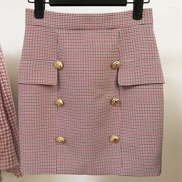 Skirts HIGH STREET Est 2022 Fashion Designer Women's Lion Buttons Houndstooth Mini Skirt