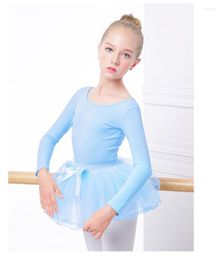 Stage Wear Cotton Bodysuit With Mesh Back And Puff Tulle Skirt Ballet Dance Leotard For Children Practise Dancewear C22002