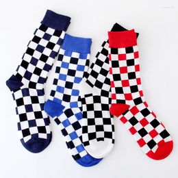 Men's Socks PEONFLY Plus Size Casual Colourful Happy Men Funny Cotton Warm British Style Plaid Calcetines Divertidos