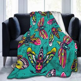 Blankets Flannel Blanket Vintage Colourful Insects Light Thin Mechanical Wash Warm Soft Throw On Sofa Bed Travel Patchwork